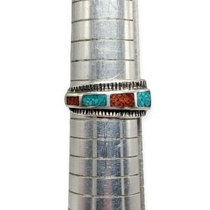 Vtg Southwest Stone Inlay Navajo Old Pawn Sterling Silver Ring 8.75